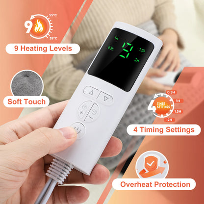 Close-up of the controller: 9 heat levels and 4 auto-off timer settings