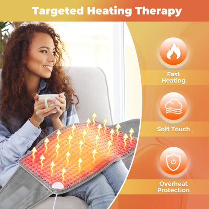 Woman relaxing at home with the Dreviko heating belt on her lower back